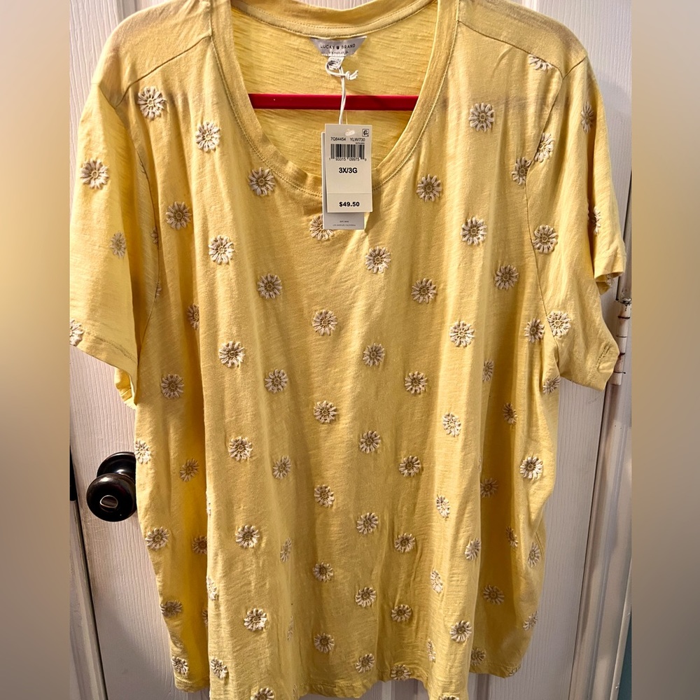 Lucky Brand Cotton Slub Embroidered Daisy Tee